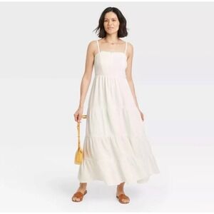Knox‎ Rose White Cotton Gauze Tiered Maxi Dress Smocked Back Boho Summer Small